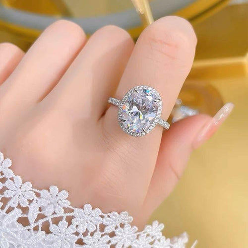 4 Karat ovaler Zirkonia-Halo-Ring, verstellbar | Pavé-Band, Unisex