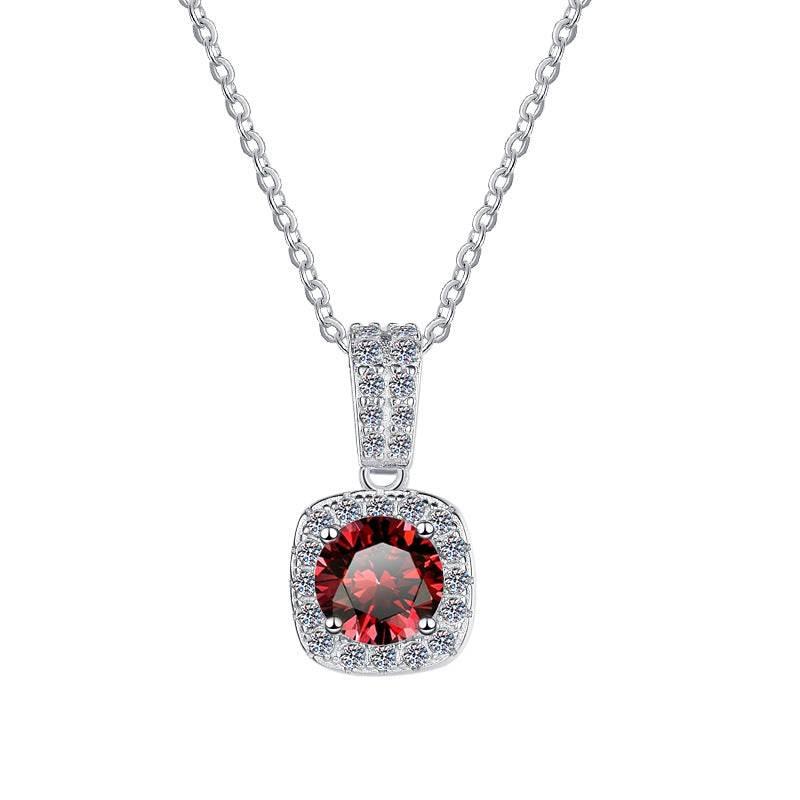 Colorful Moissanite Halo Pendant Necklace | S925 Sterling Silver | 12 Colors