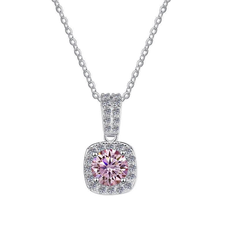 Colorful Moissanite Halo Pendant Necklace | S925 Sterling Silver | 12 Colors