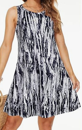 Tropical Print Beach Dress – Women’s Casual Coastal Vacation Dress with Pockets