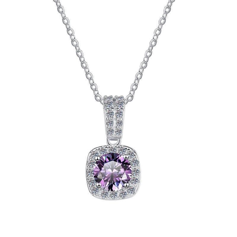 Colorful Moissanite Halo Pendant Necklace | S925 Sterling Silver | 12 Colors