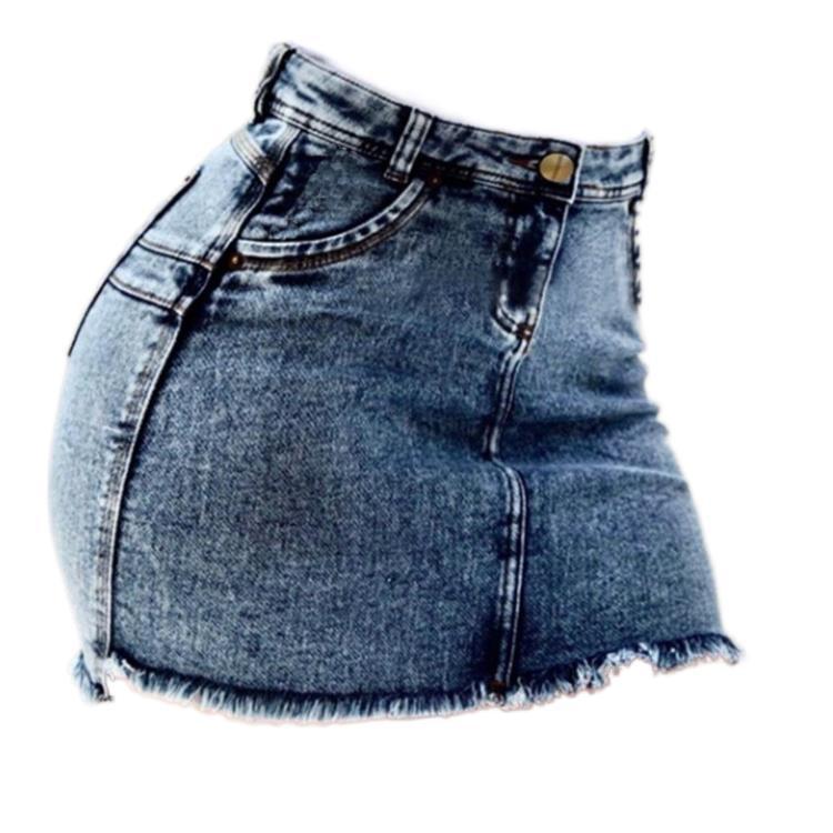 Blue denim skirt on a white background