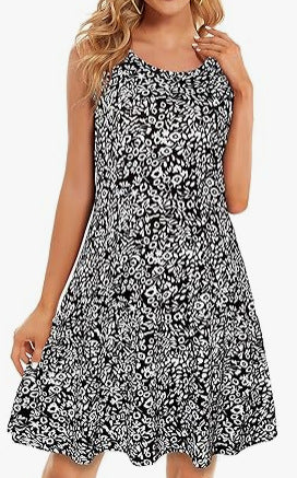 Tropical Print Beach Dress – Women’s Casual Coastal Vacation Dress with Pockets