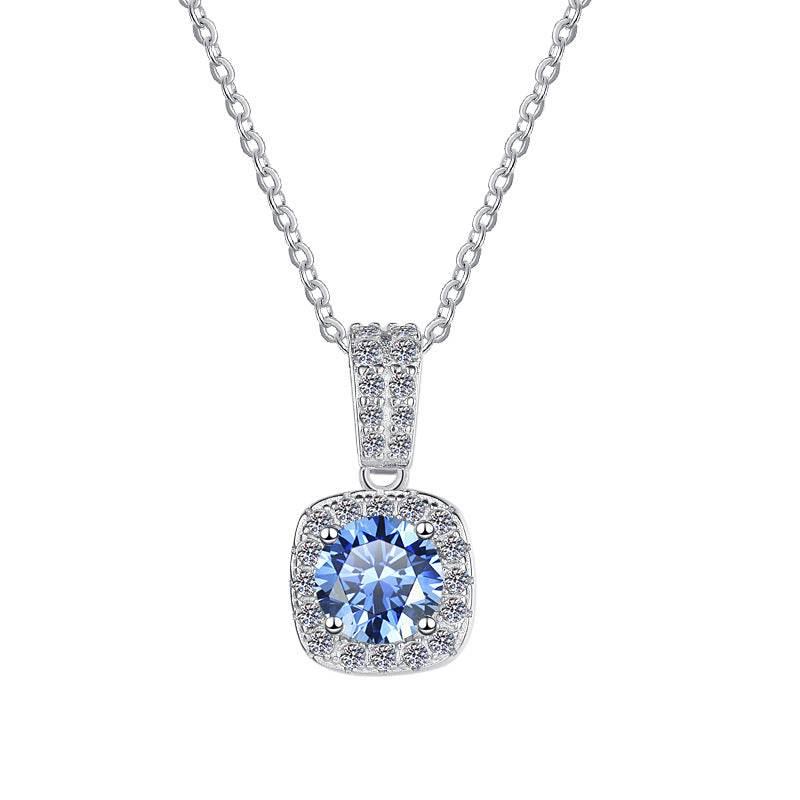 Colorful Moissanite Halo Pendant Necklace | S925 Sterling Silver | 12 Colors