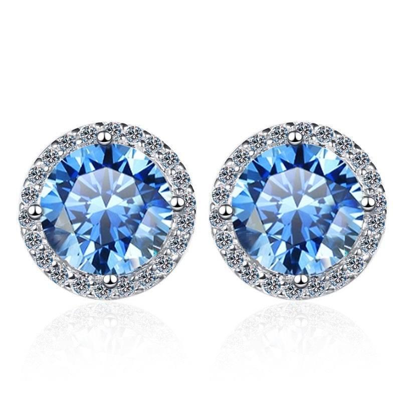 S925 Klein Blue Moissanite Halo Stud Earrings | VVS1 D-Grade 0.5–3ct