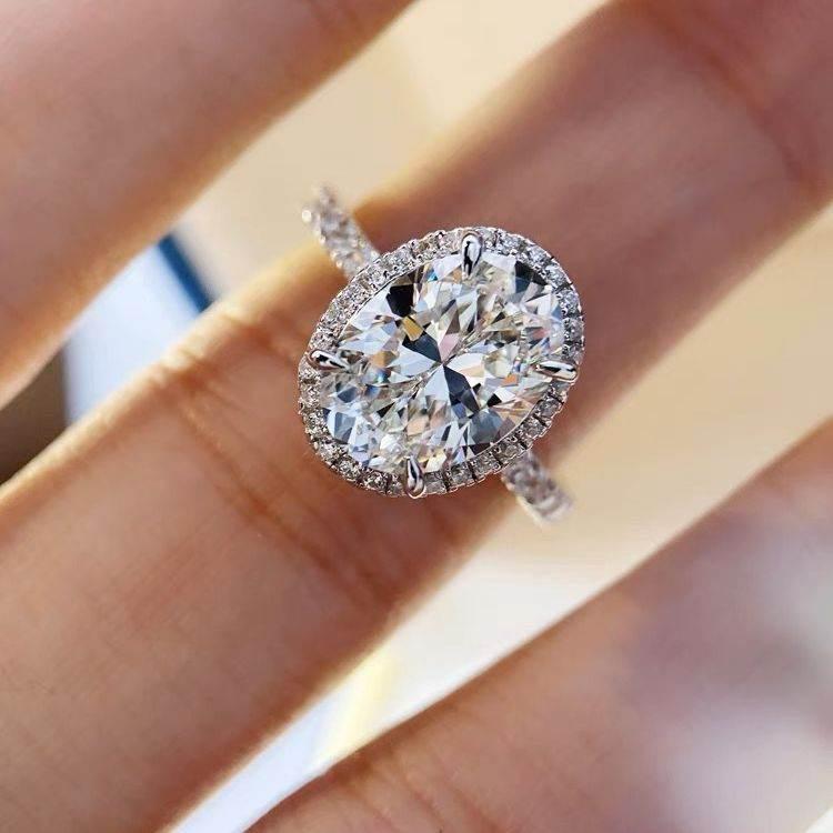 4 Carat Oval-Cut CZ Halo Adjustable Ring | Pavé Band, Unisex