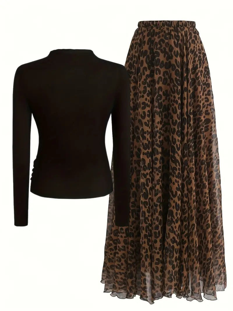 Leopardrock & schwarzes Oberteil Set