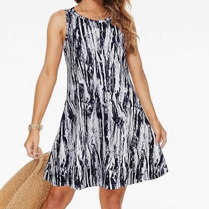 Tropical Print Beach Dress – Women’s Casual Coastal Vacation Dress with Pockets