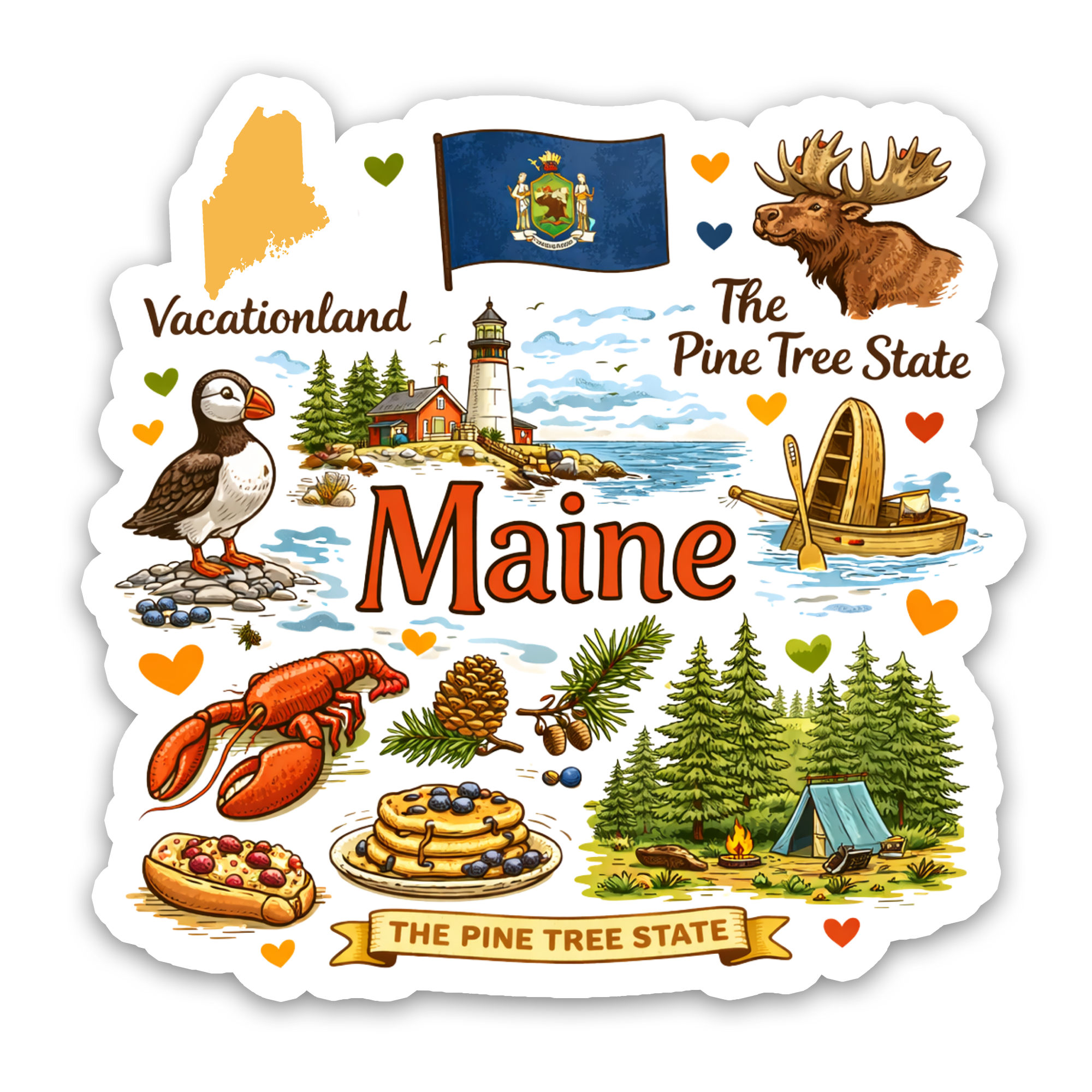 Maine Pine Tree State Icons Vinyl Sticker | Vacationland Decal