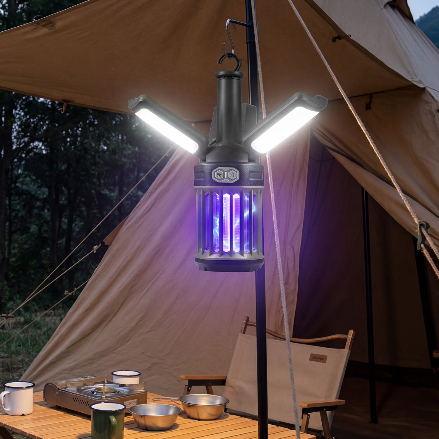 Outdoor Bug Zapper & Foldable Camping Lantern – USB-C Rechargeable, 3-in-1 Mosquito Killer