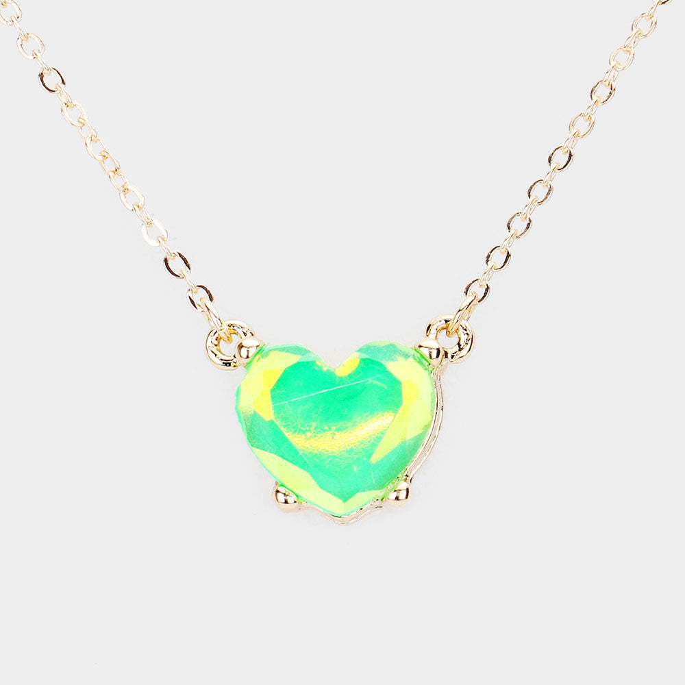 Heart Stone Pendant Necklace – Sterling Silver with Adjustable Chain