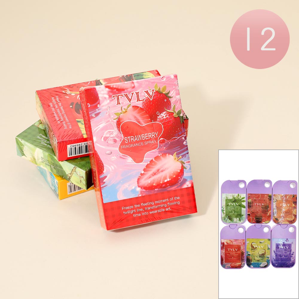 TVL Strawberry perfume spray packaging with additional scents displayed.