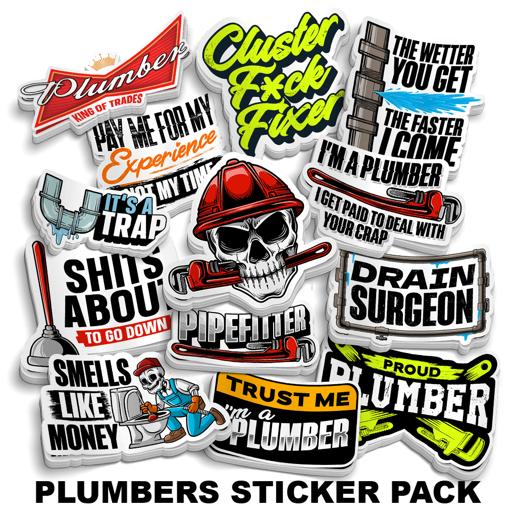 Plumbers Sticker Pack | 18 Best-Selling Hard Hat Stickers for Plumbers