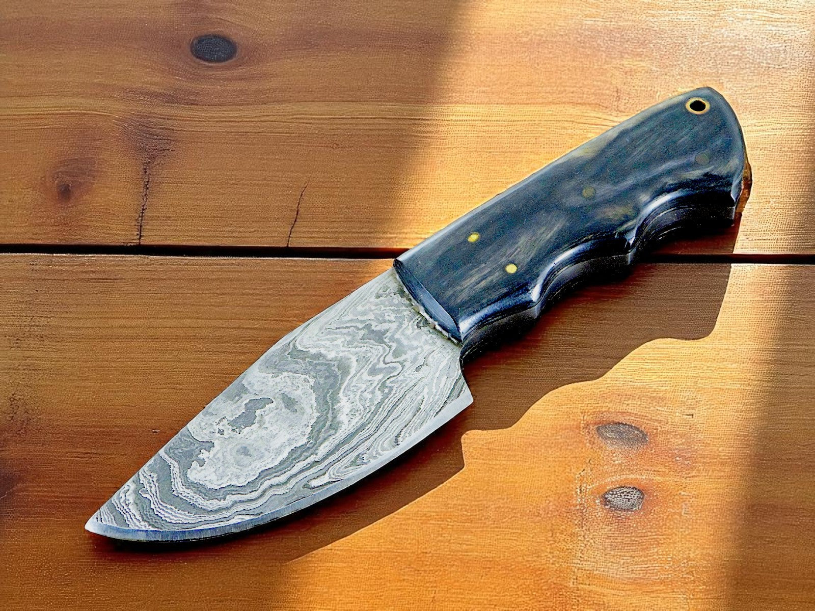 Handmade Damascus Skinning Knife | 3" Blade, Pakkawood Handle & Leather Sheath