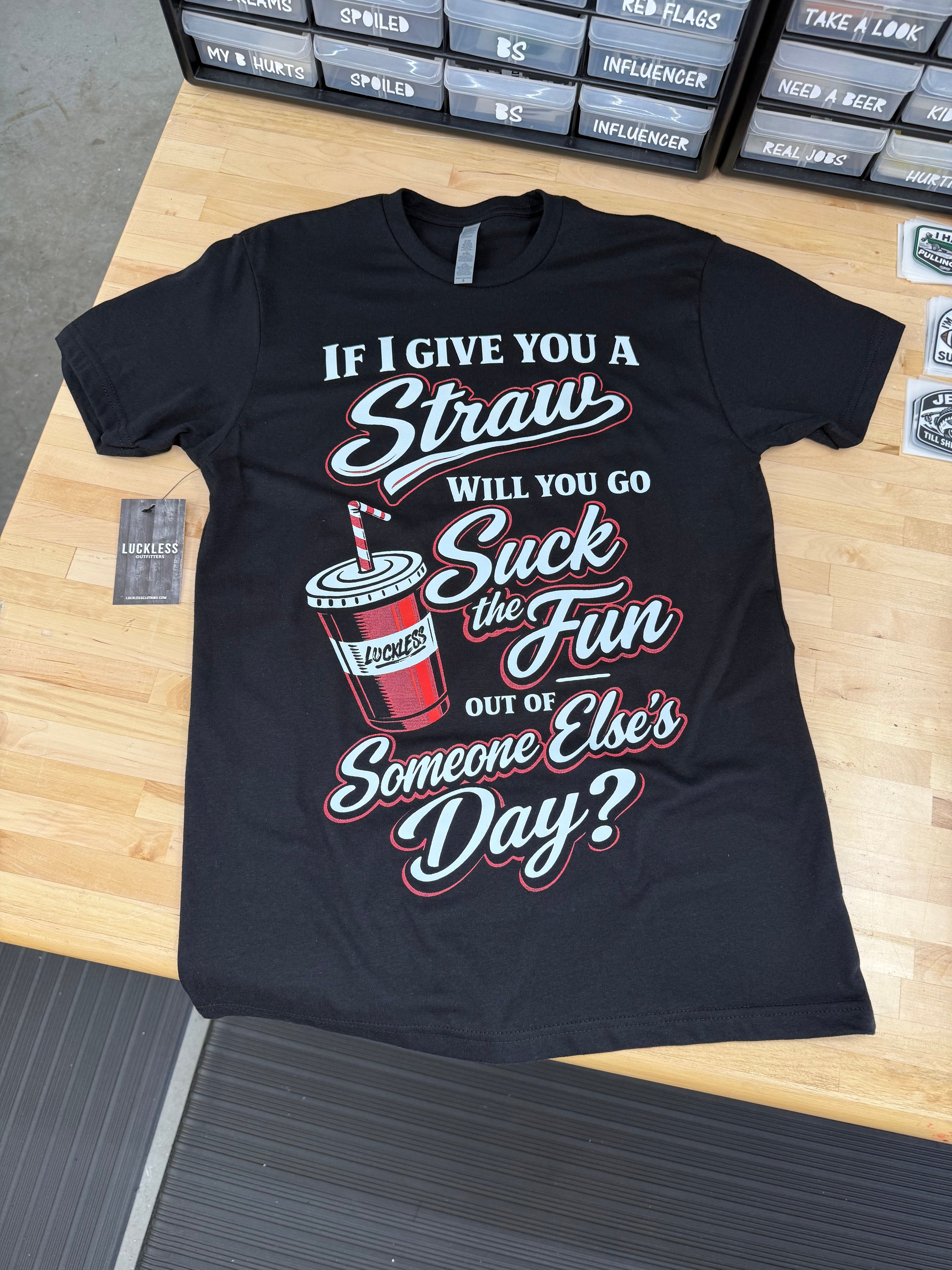 Luckless Outfitters Suck The Fun Graphic T-Shirt | Vintage Print | Unisex | SM–5XL