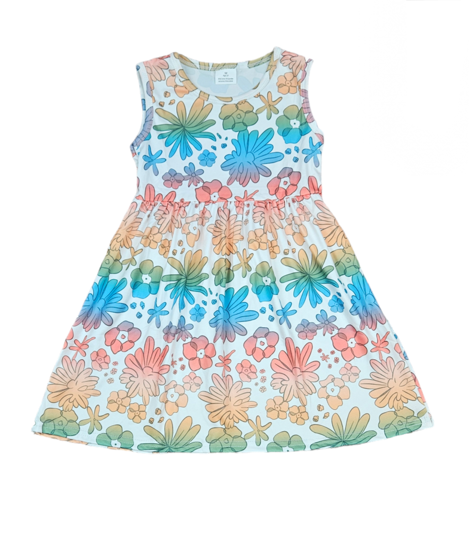 Summer Fun Floral Milk Silk Tank Dress — 95% Cotton, Wrinkle-Free | 12M–16