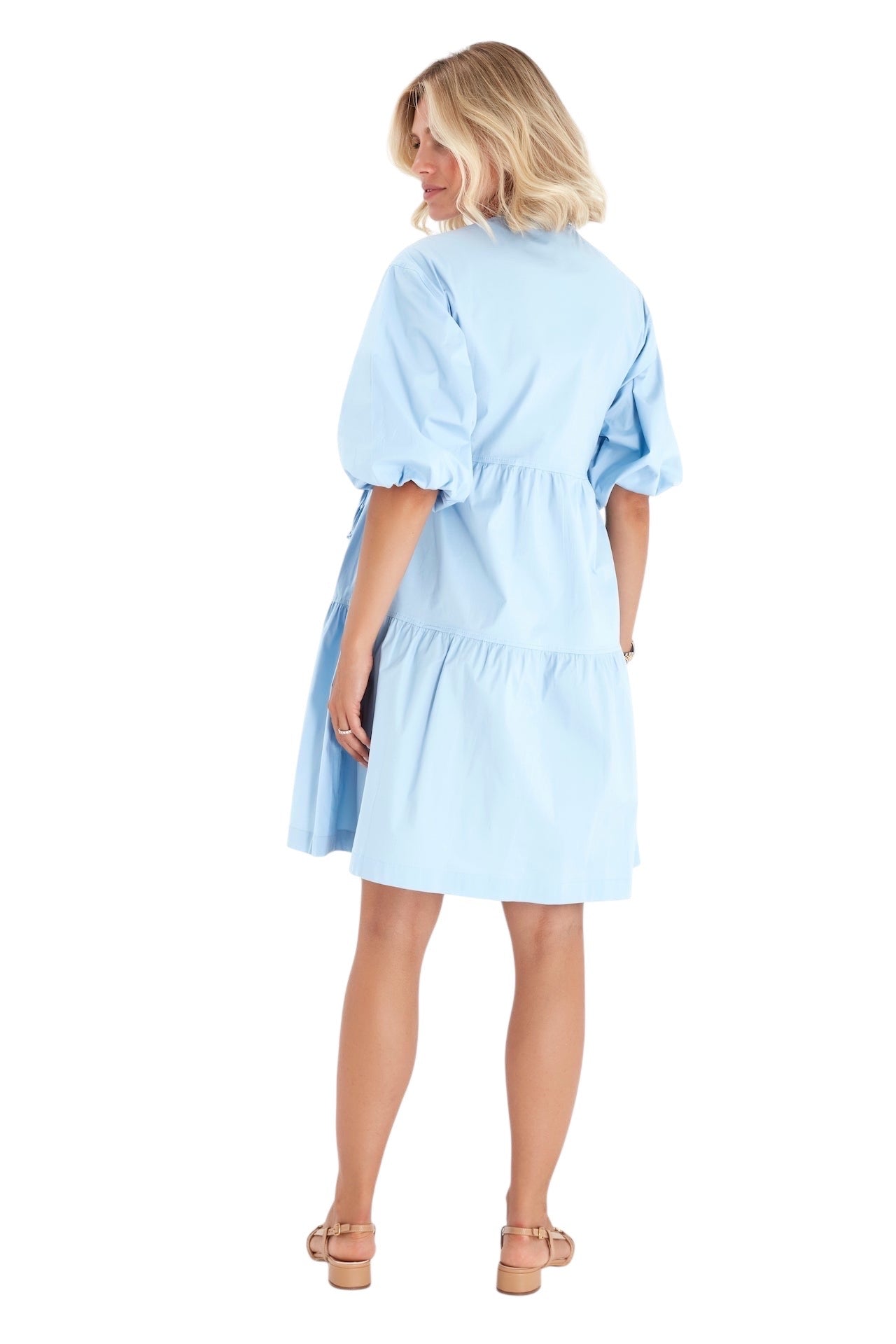 Maternity & Nursing Wrap Dress – Puff Sleeve A-Line Cotton Dress