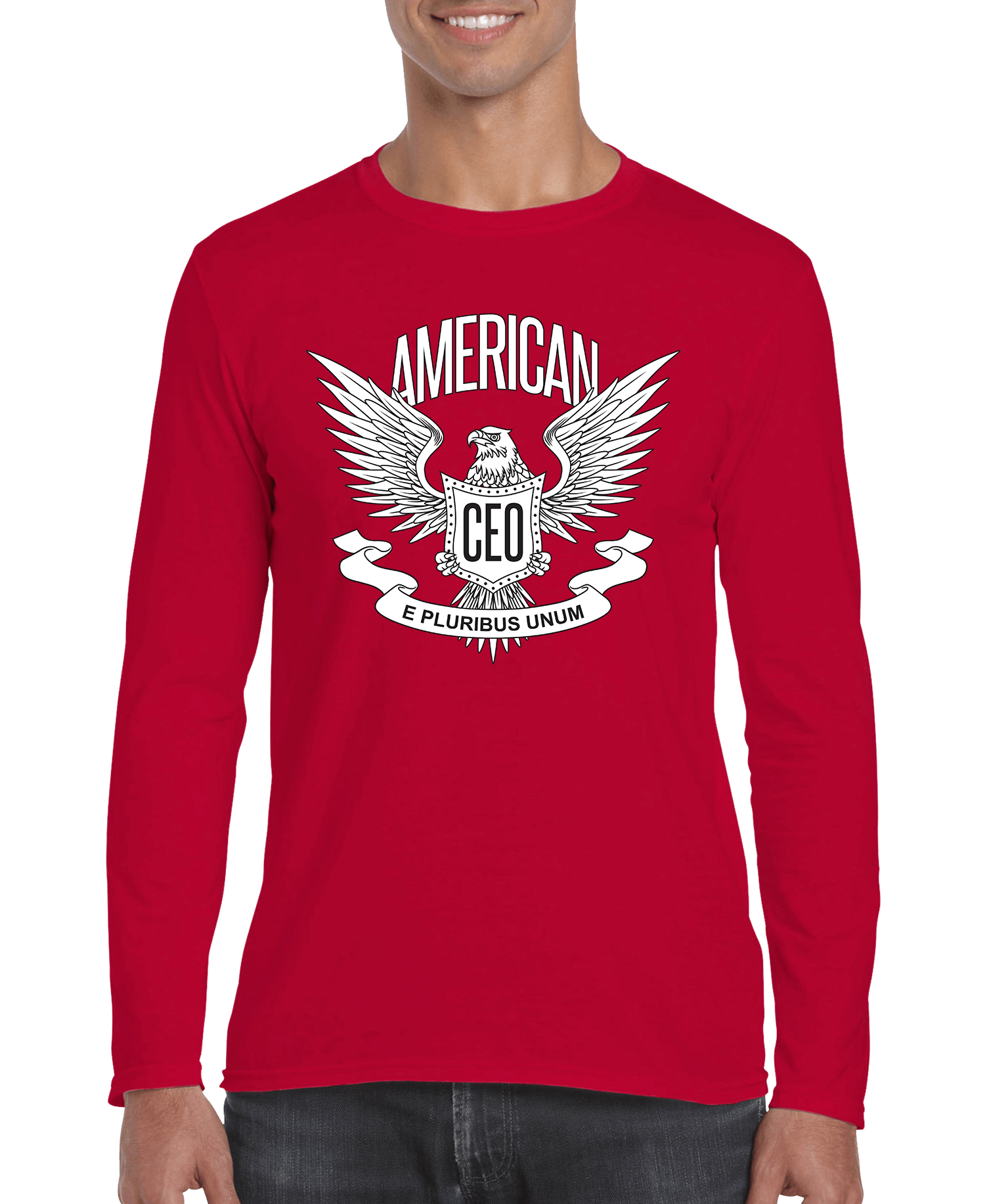 American CEO Patriotischer Adler Herren Langarmshirt | Schwarz, Grau & Rot | S–3XL