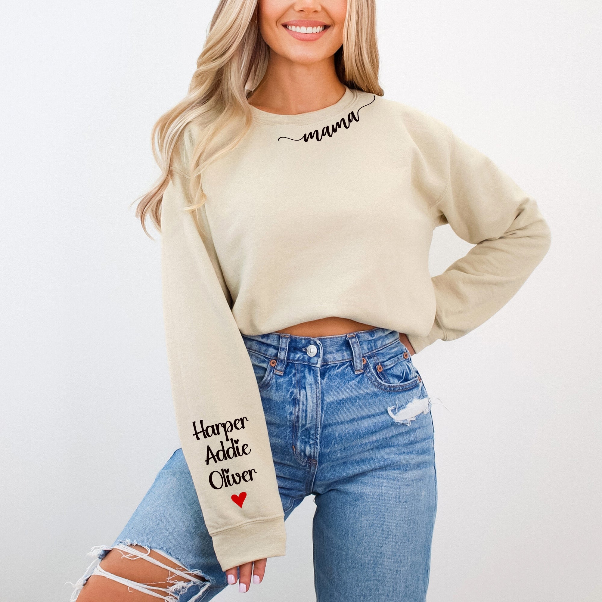 Personalized Mama Sweatshirt with Kids' Names on Sleeve