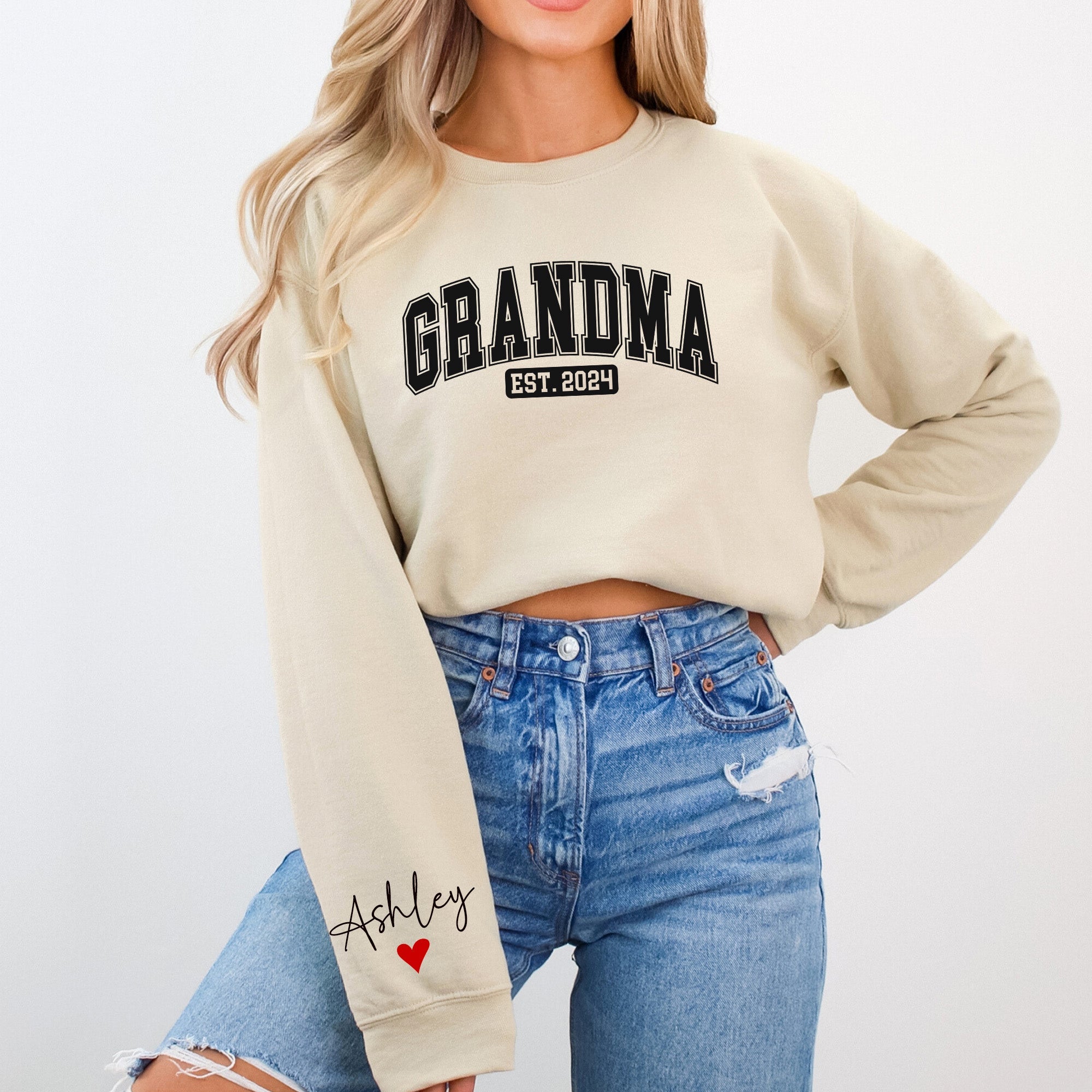 Personalized Grandma Sweatshirt with Grandkids' Names on Sleeve