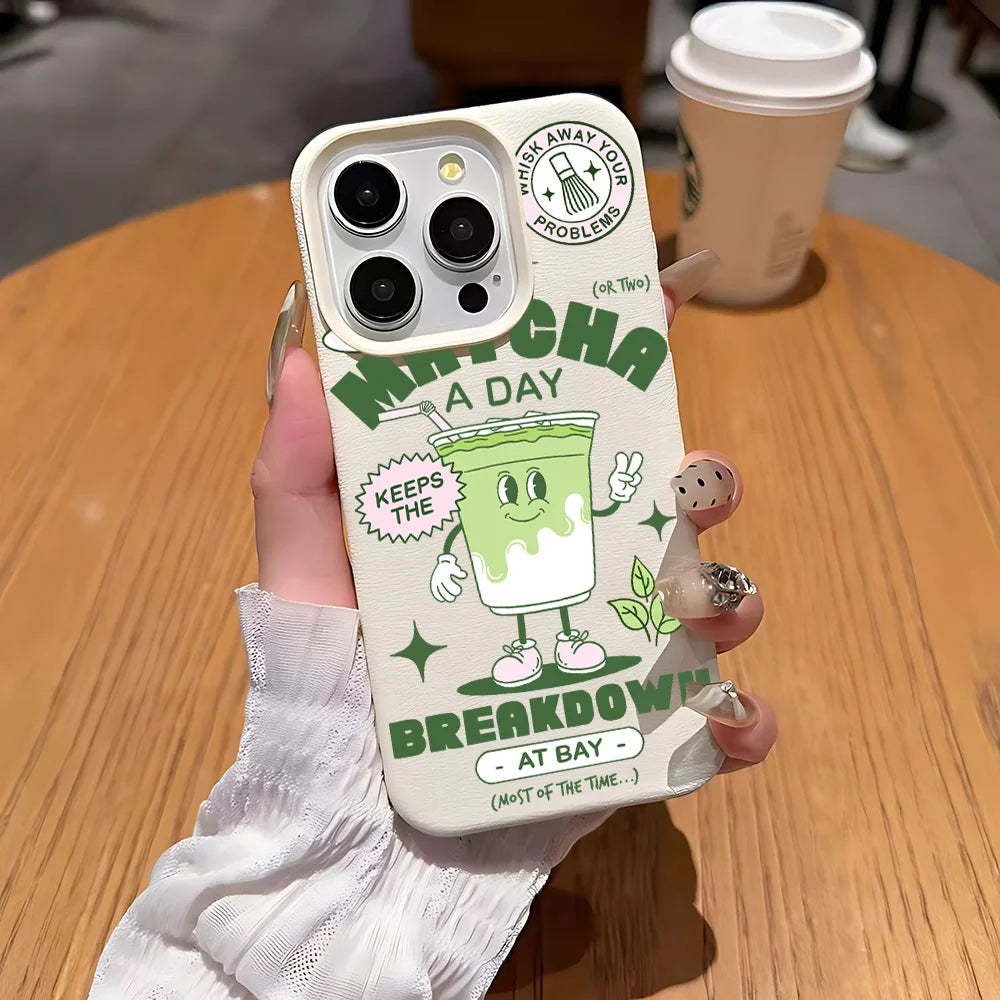 Matcha Milch Tee Litschi Leder iPhone Hülle – Stilvolle Schutzhülle
