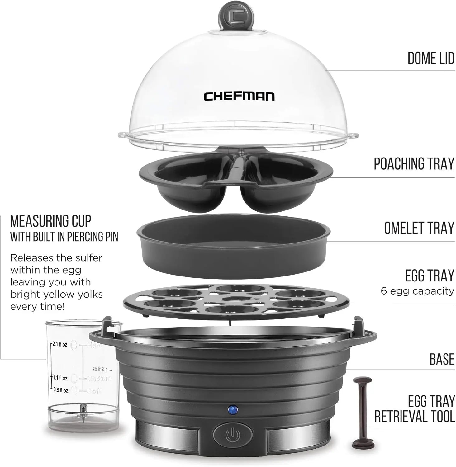 6-Egg Electric Rapid Egg Cooker & Steamer | One-Touch, Auto Shut-Off, Dishwasher-Safe