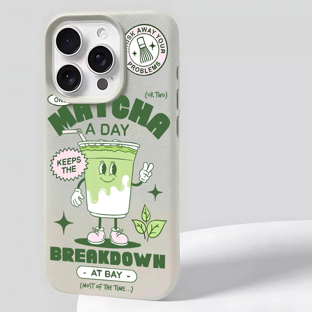 Matcha Milch Tee Litschi Leder iPhone Hülle – Stilvolle Schutzhülle