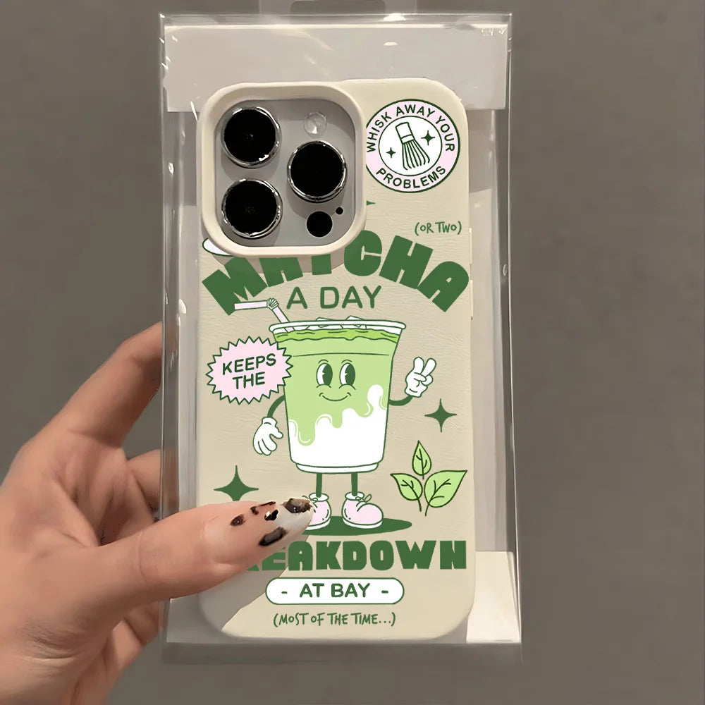 Matcha Milch Tee Litschi Leder iPhone Hülle – Stilvolle Schutzhülle
