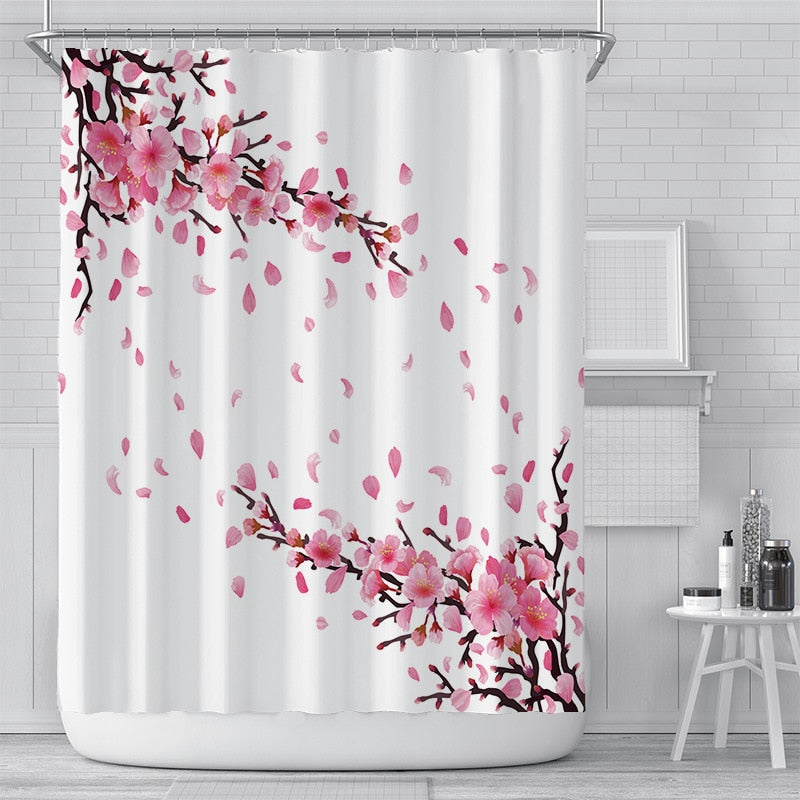 Cherry Blossom Shower Curtain | Kawaii Floral Bathroom Decor