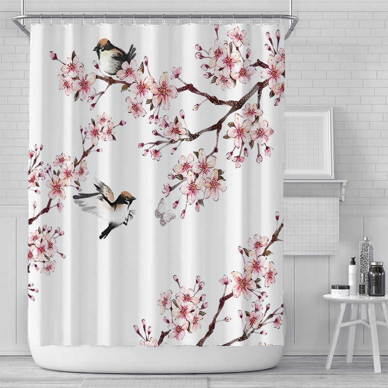 Cherry Blossom Shower Curtain | Kawaii Floral Bathroom Decor