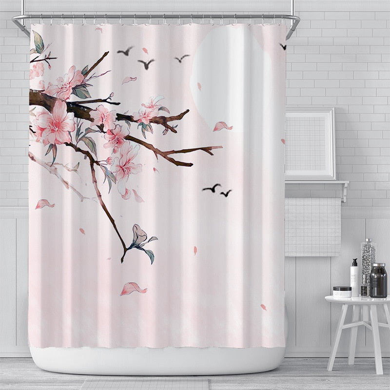 Cherry Blossom Shower Curtain | Kawaii Floral Bathroom Decor