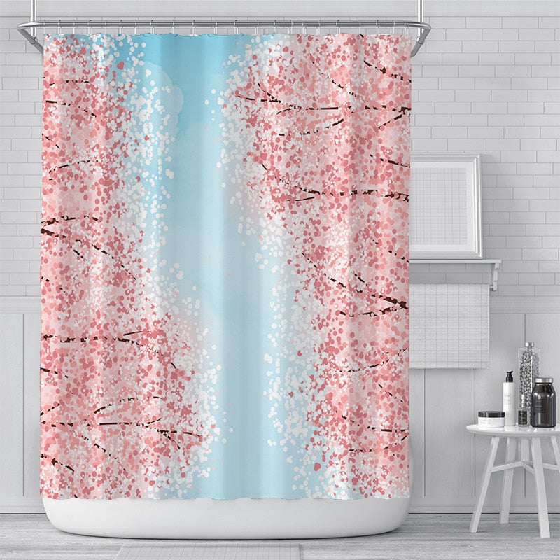 Cherry Blossom Shower Curtain | Kawaii Floral Bathroom Decor