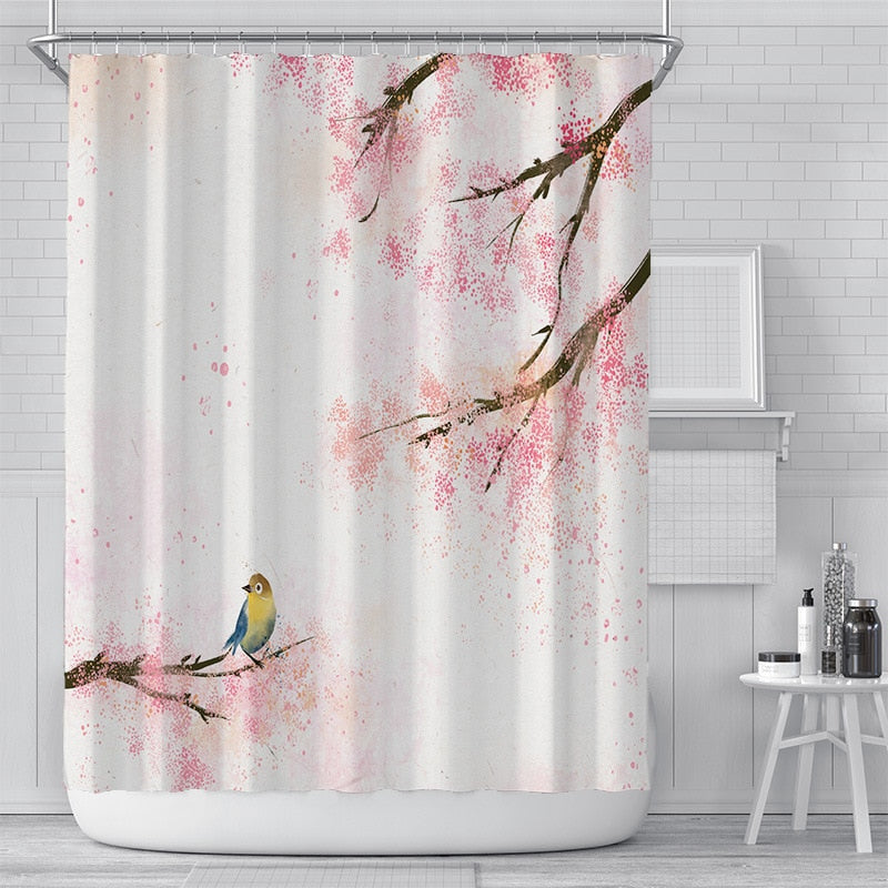 Cherry Blossom Shower Curtain | Kawaii Floral Bathroom Decor