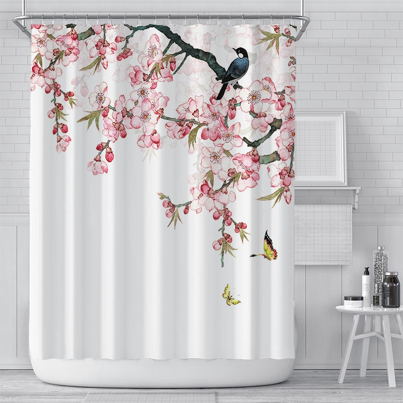 Cherry Blossom Shower Curtain | Kawaii Floral Bathroom Decor