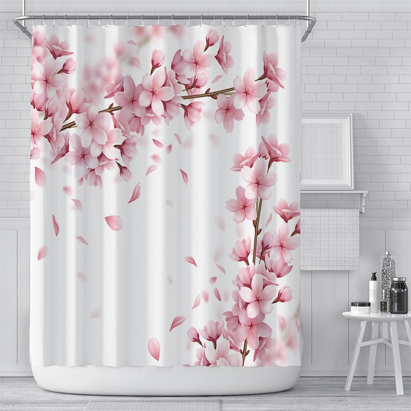 Cherry Blossom Shower Curtain | Kawaii Floral Bathroom Decor