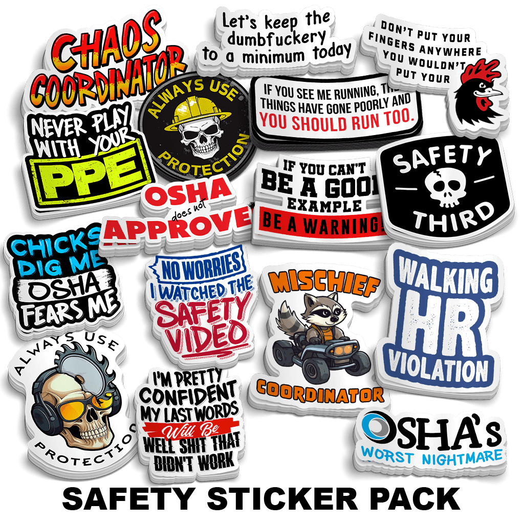 Safety Sticker Pack | 16 Funny Hard Hat Stickers for Blue Collar Workers