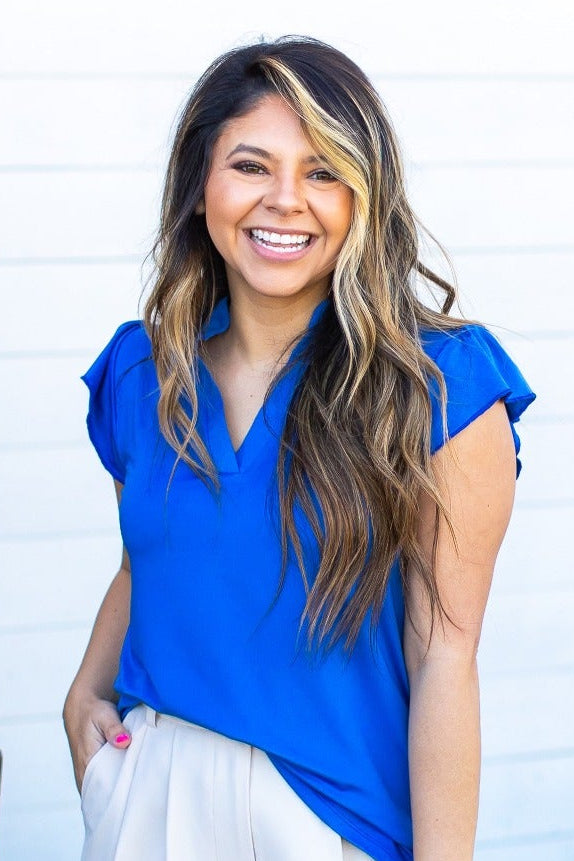 Grace+Emma The Nicole V-Neck Top | Blue | XS–3XL