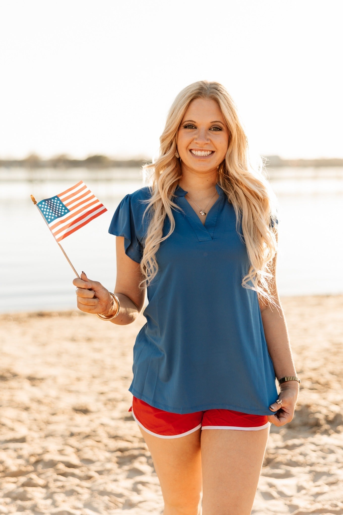 Grace+Emma The Nicole V-Neck Top | Blue | XS–3XL