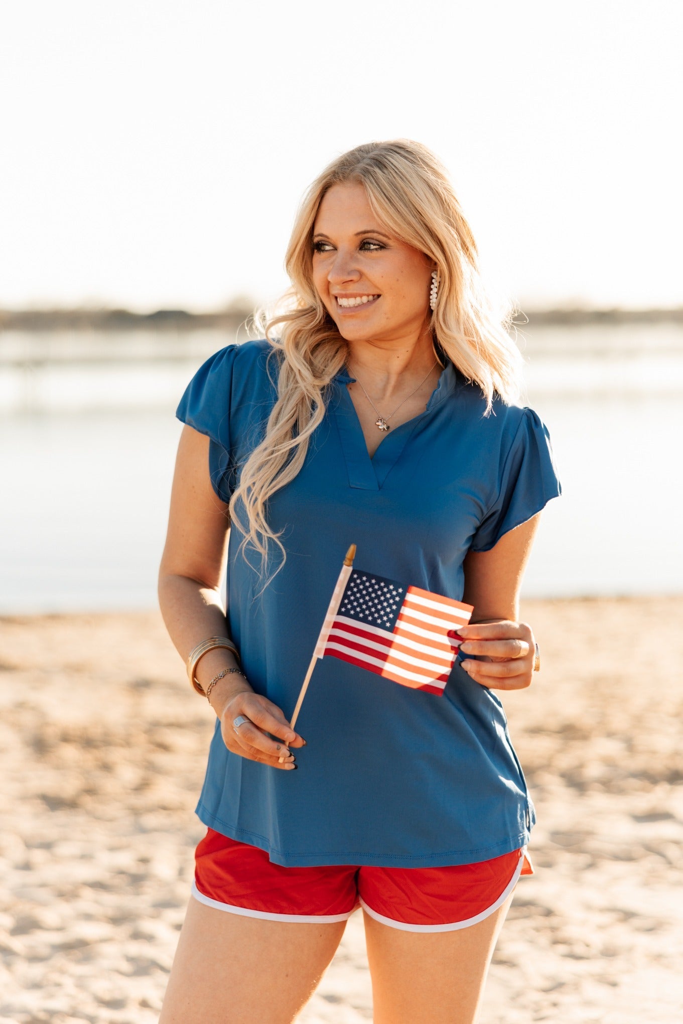 Grace+Emma The Nicole V-Neck Top | Blue | XS–3XL