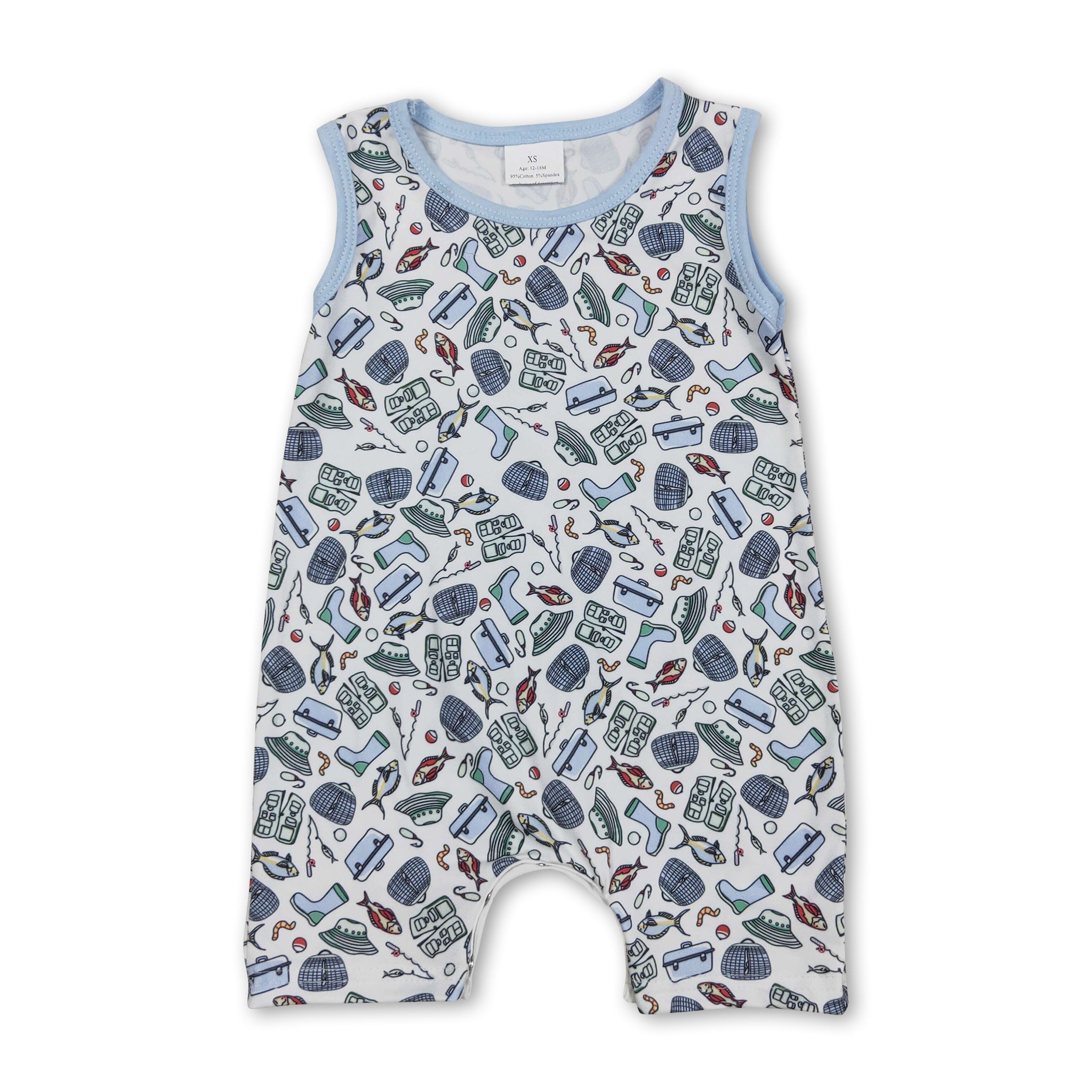 Fishing Lure Baby Boy Sleeveless Romper – Milk Silk | Sizes 0–3M to 2T