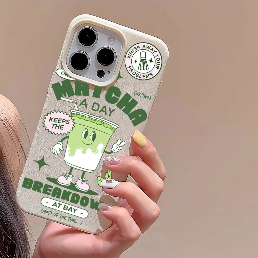 Matcha Milch Tee Litschi Leder iPhone Hülle – Stilvolle Schutzhülle
