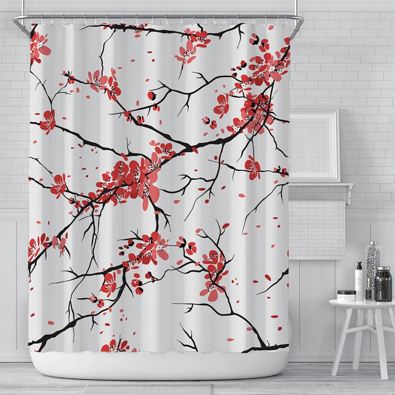 Cherry Blossom Shower Curtain | Kawaii Floral Bathroom Decor