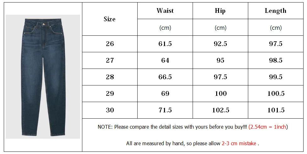 Measurement chart for jeans with size chart on a white background