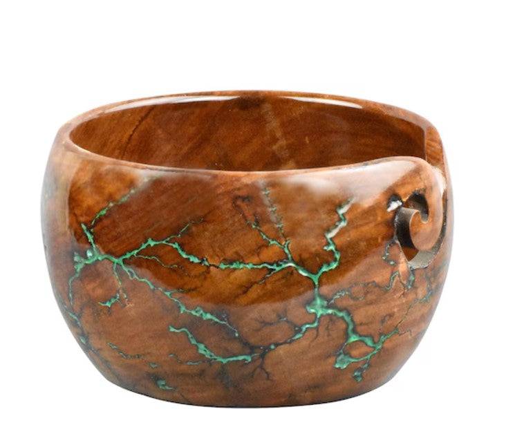 Handcrafted Rosewood Yarn Bowl | Resin Accent Wood Bowl for Knitting & Crochet
