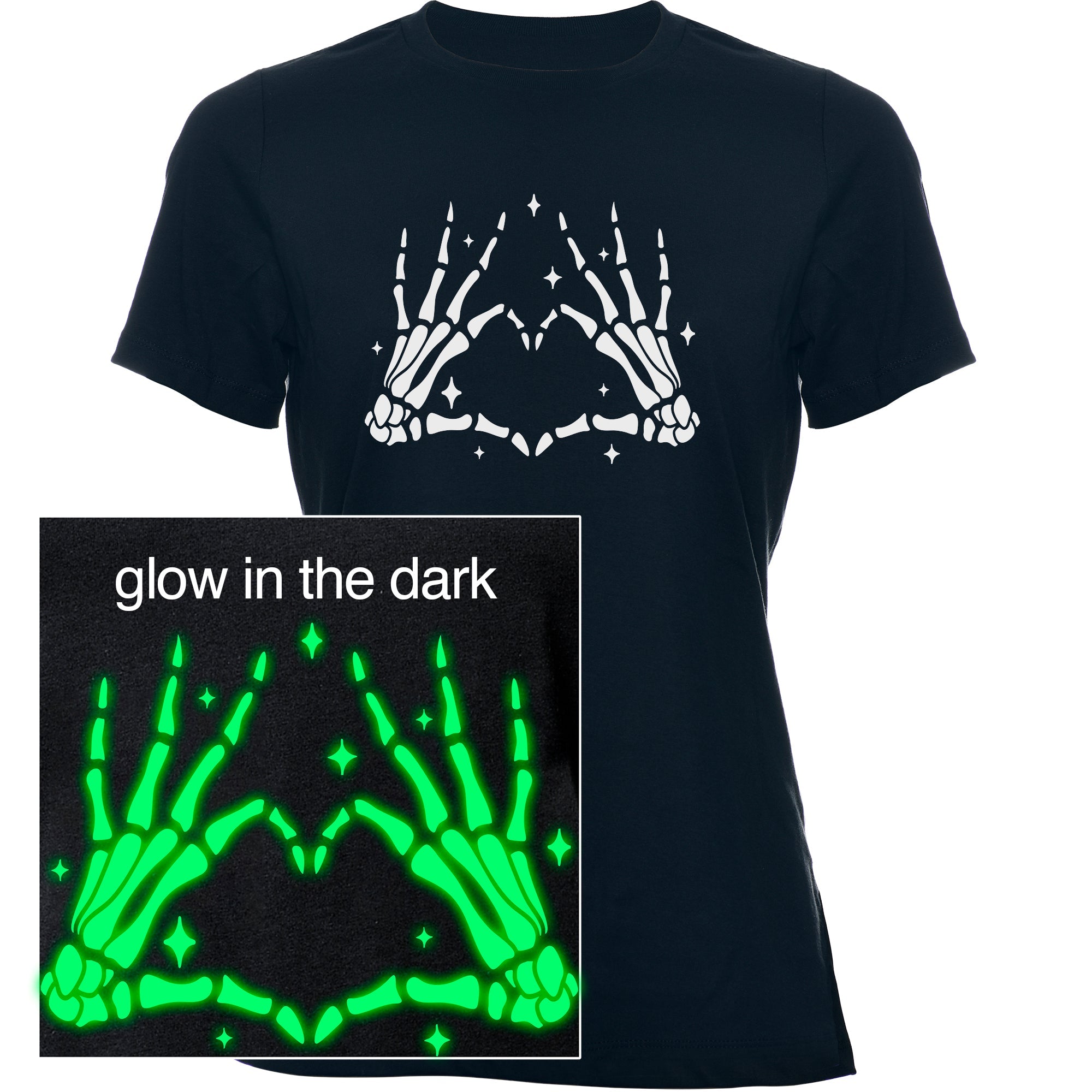 Glow in the Dark Skeleton Heart T-Shirt — 100% Cotton, Made in USA | Gothic Style