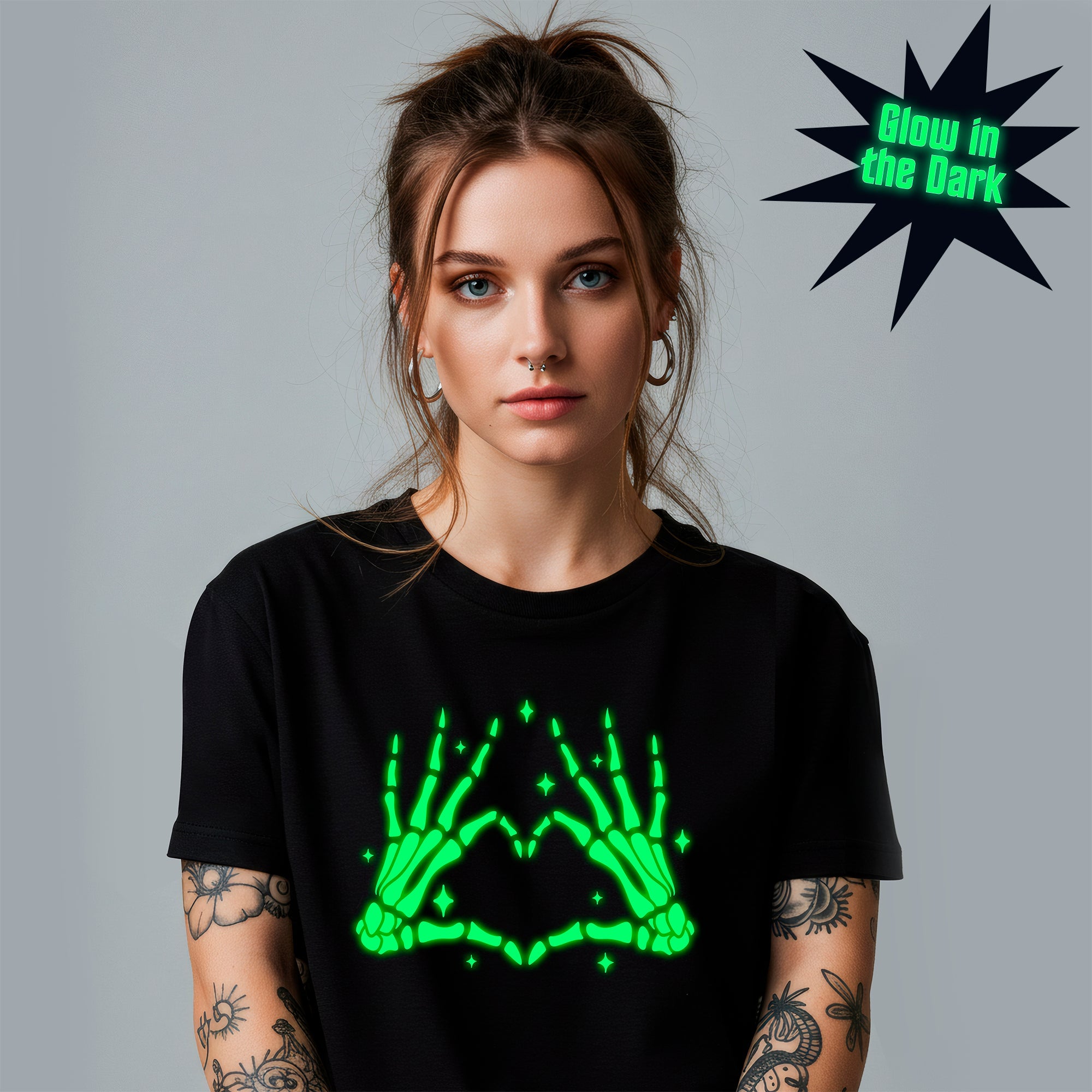 Glow in the Dark Skeleton Heart T-Shirt — 100% Cotton, Made in USA | Gothic Style