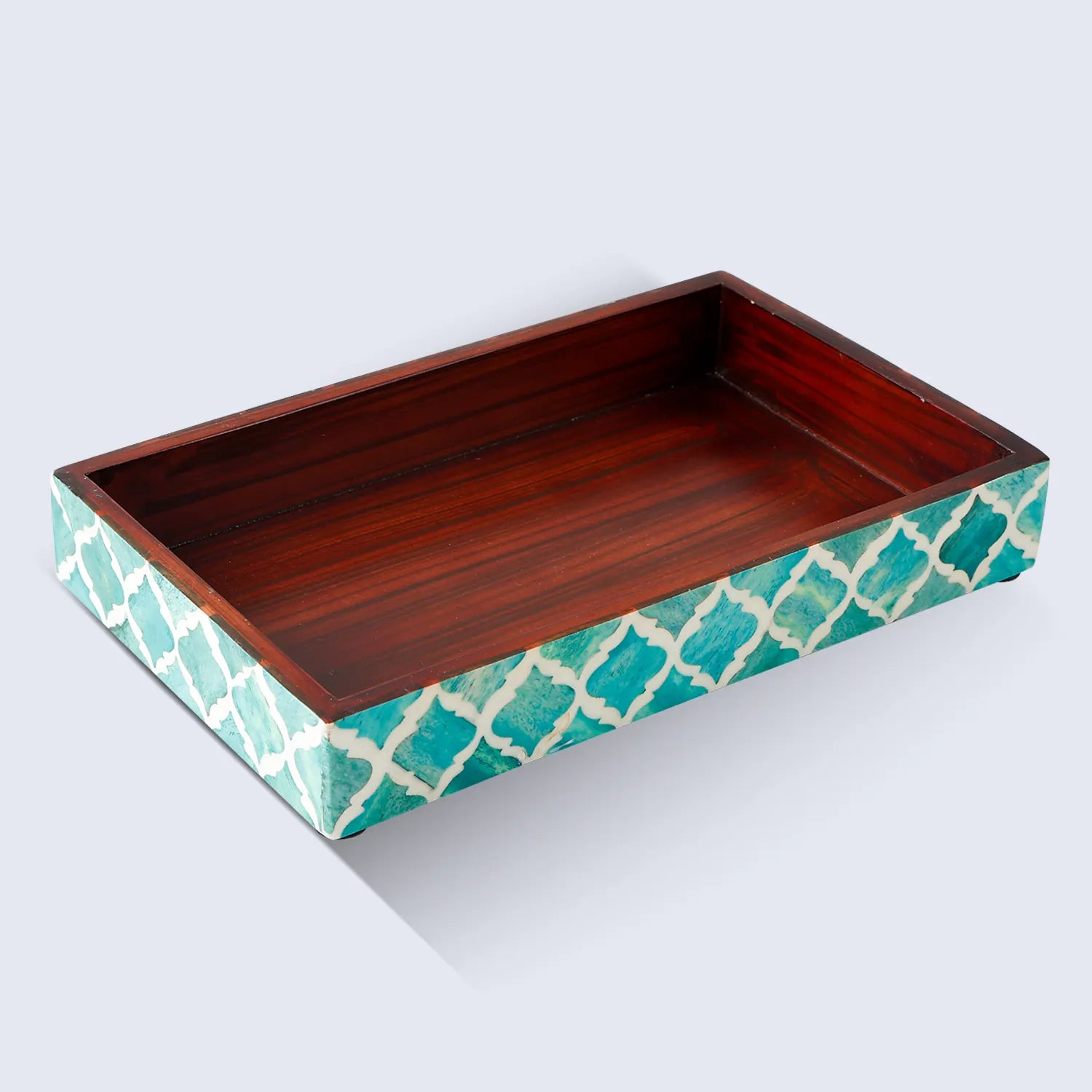 Moroccan Bone Inlay Tray 10x6 – Handmade Artisan Decorative Accent