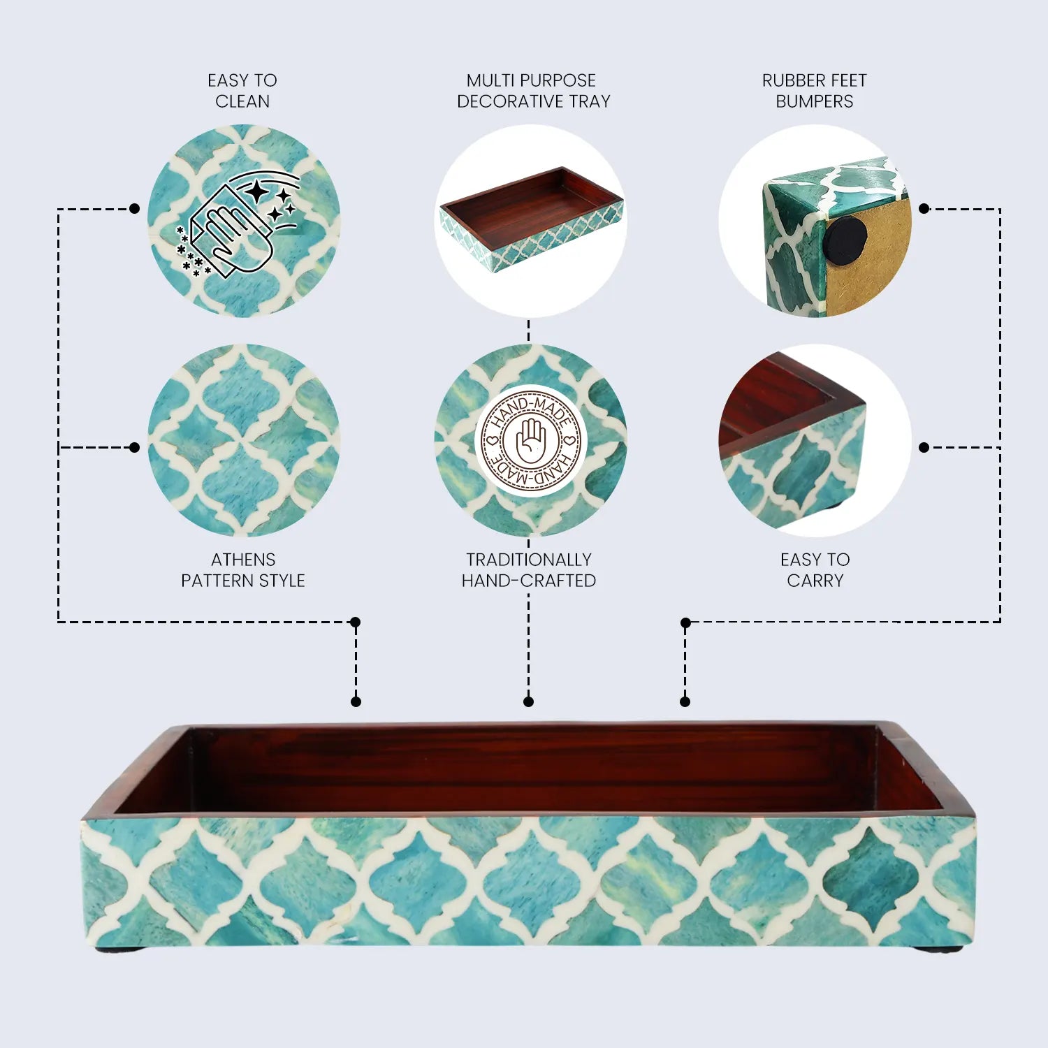 Moroccan Bone Inlay Tray 10x6 – Handmade Artisan Decorative Accent