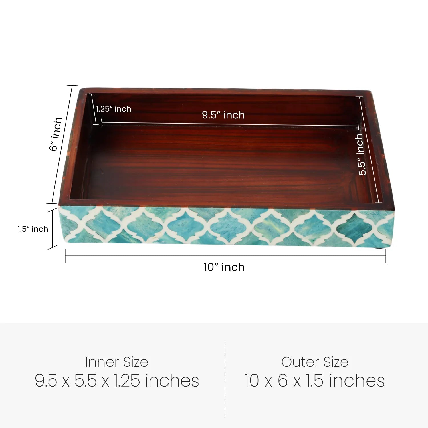 Moroccan Bone Inlay Tray 10x6 – Handmade Artisan Decorative Accent