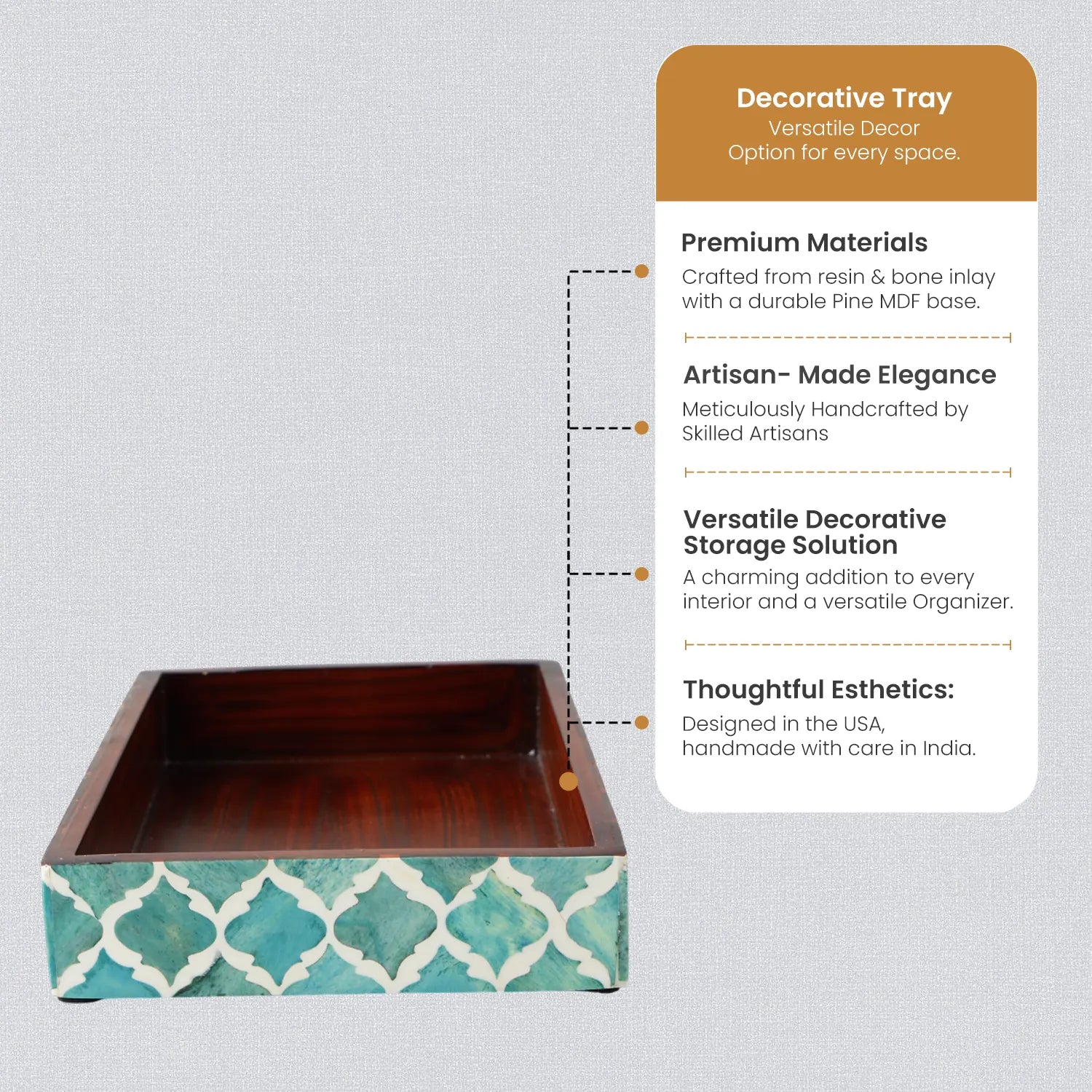Moroccan Bone Inlay Tray 10x6 – Handmade Artisan Decorative Accent